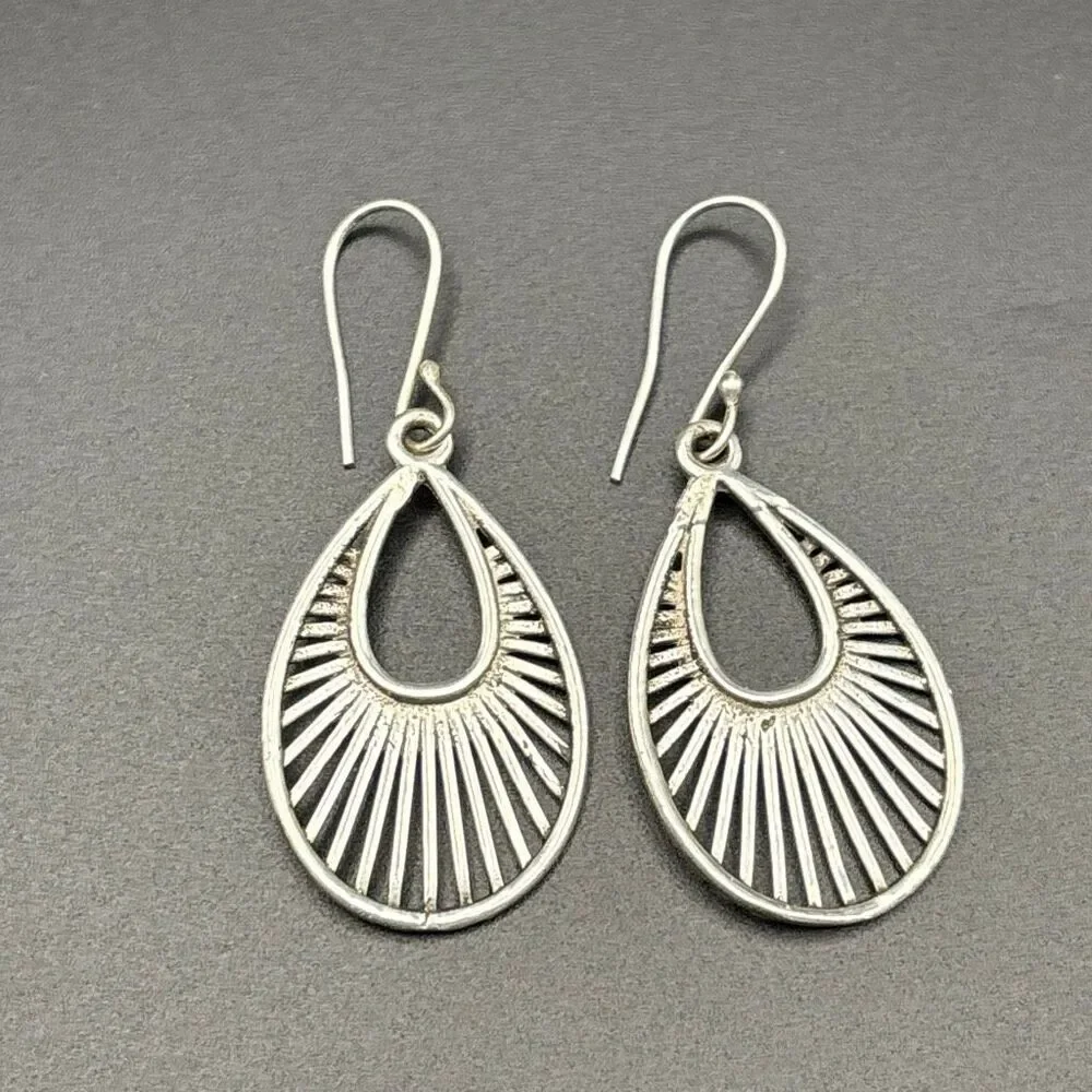 NEW, Sterling Silver Oval Dangle Earrings, Handmade, Unique - Picture 1 of 5